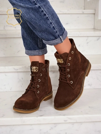 Dámské kotníkové boty Aurelia Romano z přírodního semiše – hnědé, s kožešinou