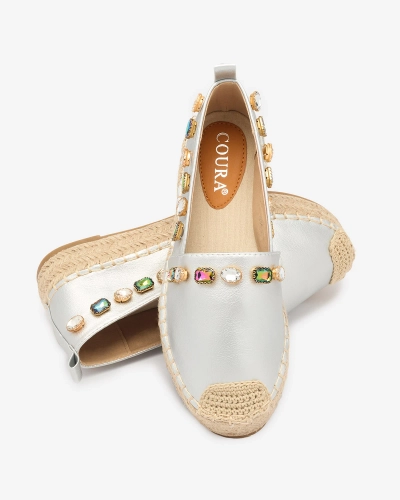 Dámské stříbrné espadrilky s krystaly Ziennie - Obuv