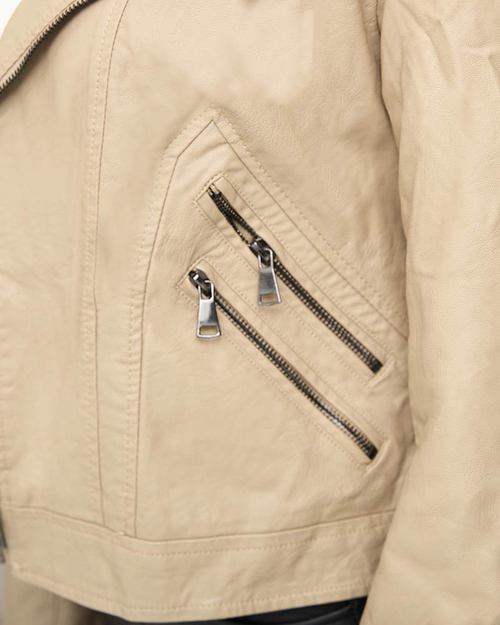 Куртка жіноча з екошкіри рамон бежевого кольору - Одяг