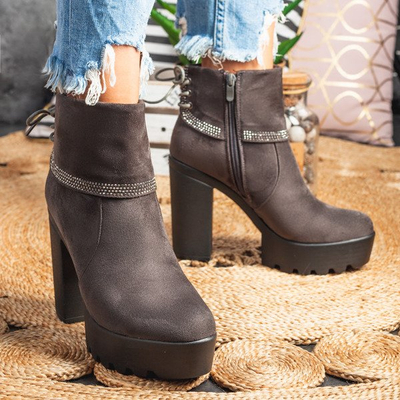 Szare botki na wysokim słupku Rashel - Obuwie