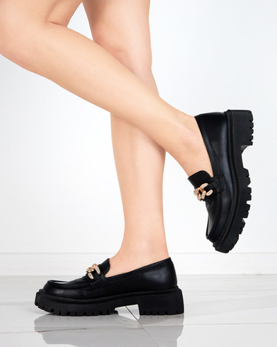 OUTLET Чорні жіночі туфлі із золотим ланцюжком Chemko- Footwear