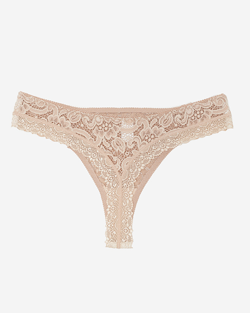 Трусики жіночі стринги з бежевого мережива - Нижня білизна