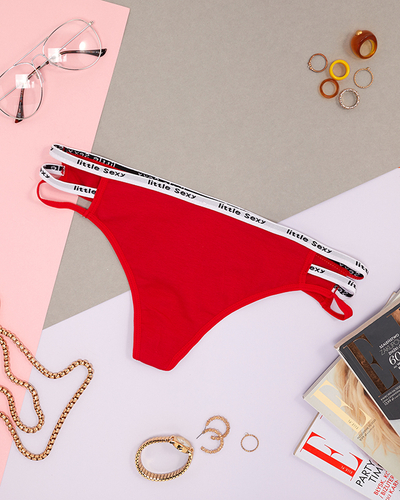 Жіночі червоні бавовняні трусики стринги в смужку - Нижня білизна
