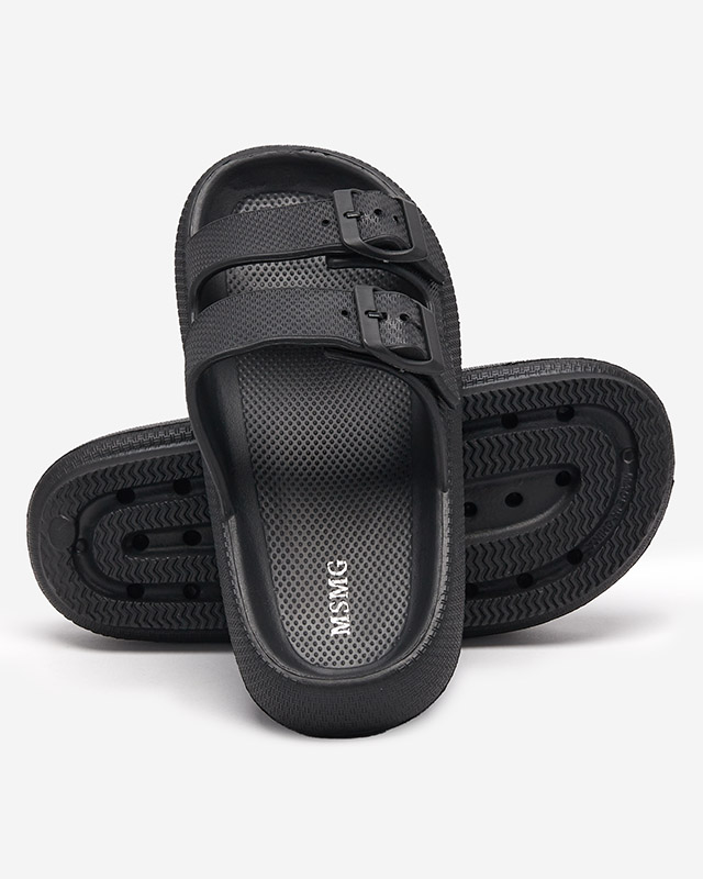 Dámské černé pantofle s přezkami Eckos - Obuv