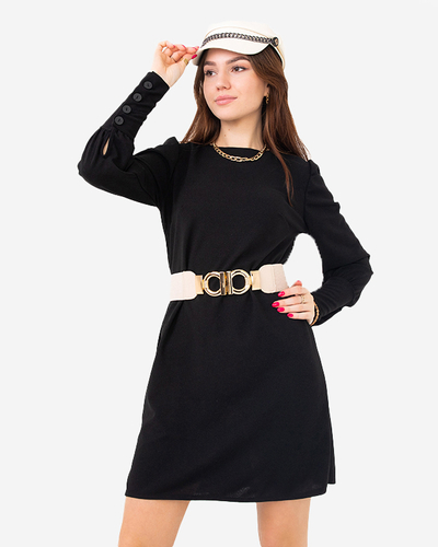 Бежевий еластичний ремінь з декоративною золотою пряжкою