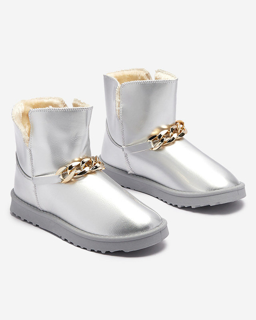Жіночі лаковані снігоступи з екошкіри сріблястого кольору Plerussi- Footwear