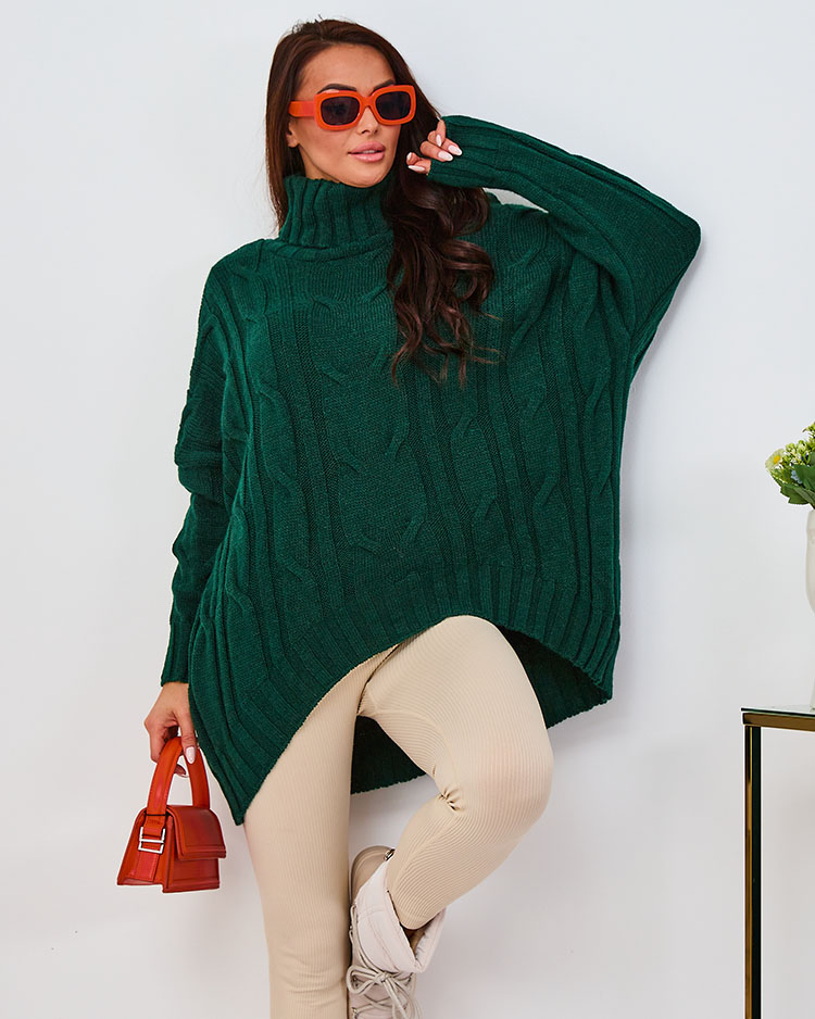 Royalfashion Dámský kobaltový asymetrický svetr s rolákem