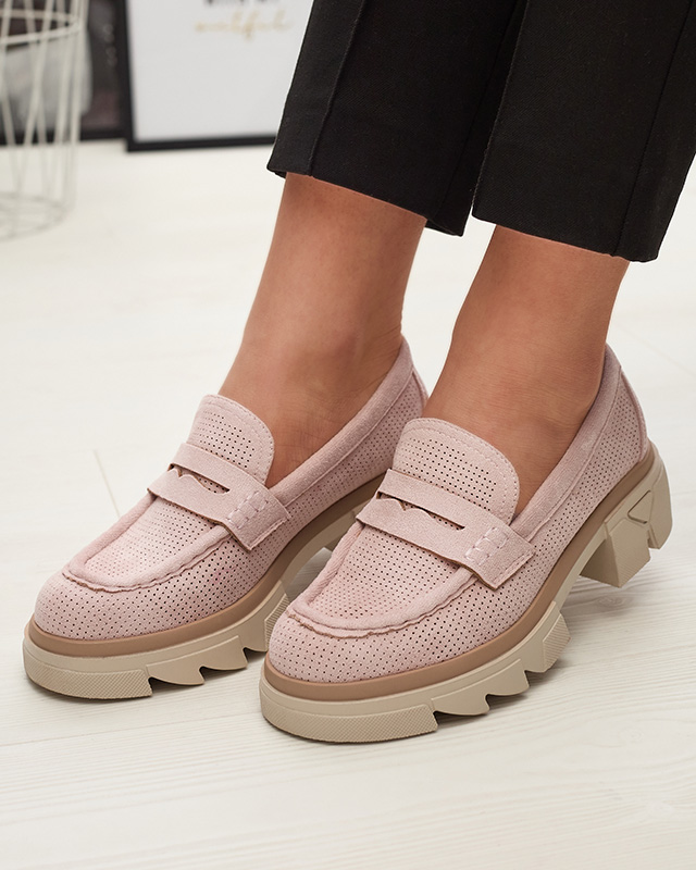 Růžové dámské ažurové mokasíny na pevné podrážce Ejina - Obuv