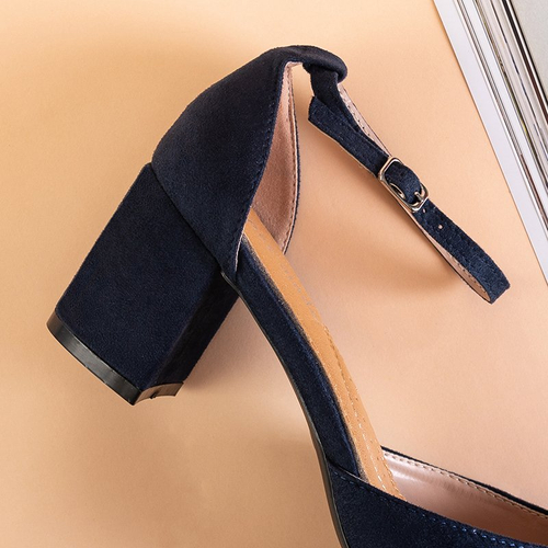 Темно-сині жіночі босоніжки на підборах Rumilа