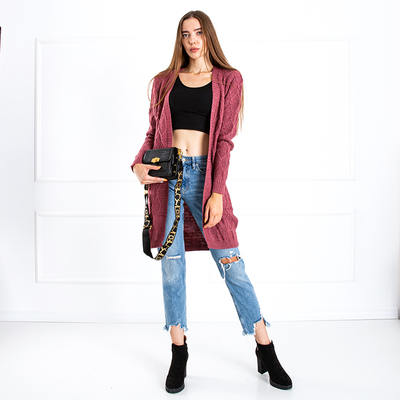 Fuchsiový dámský svázaný svetr s kapsami - Oblečení