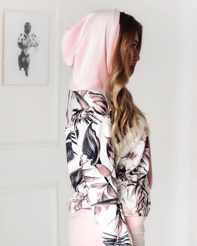 Růžová dámská květovaná velurová tepláková souprava - Oblečení