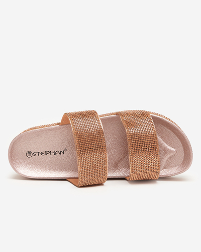 OUTLET Růžové a zlaté dámské pantofle s kubickými zirkony od Slisera - Footwear