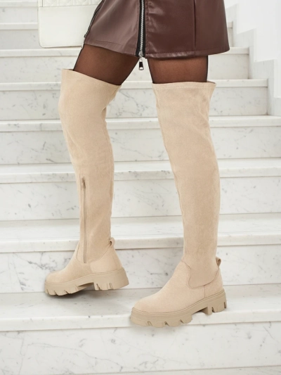 Dámské kozačky nad koleno eko semišové Maelin