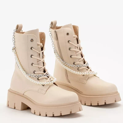 OUTLET Krémové dámské tašky s řetízkem a perličkami Agsiva - Obuv