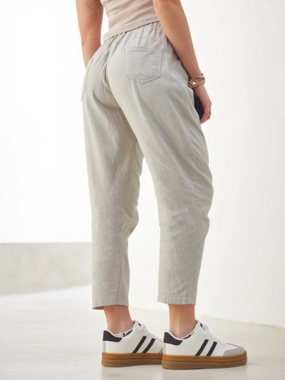 Royalfashion бавовняні прями жіночі штани з зав'язкою на талії