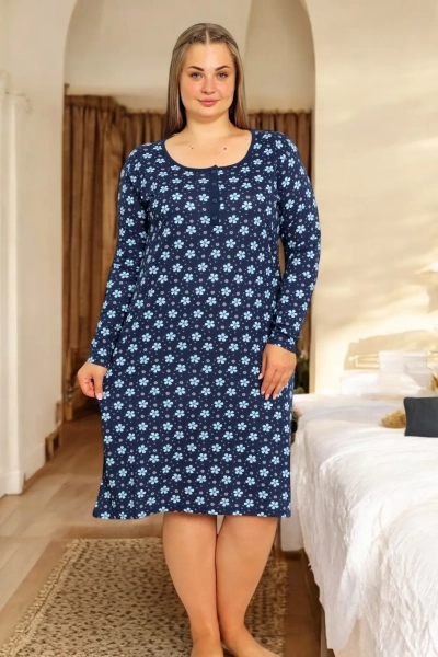Royalfashion Bavlněná noční košile s květinami PLUS SIZE
