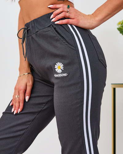 Жіночі тканинні штани Royalfashion Grey з кантами та нашивкою