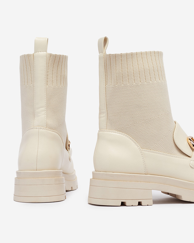 Krémové dámské kozačky se zdobením Cexi - Obuv