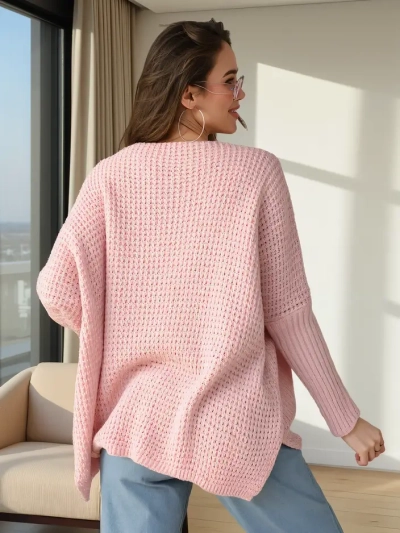 Royalfashion Dámský oversized akrylový svetr se srdíčky