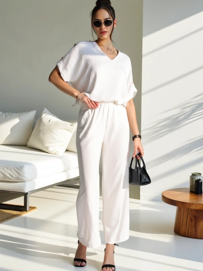 Royalfashion Dámský casual set s krátkým rukávem a širokými kalhotami
