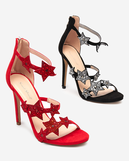 Royalfashion Чорні жіночі босоніжки на шпильці з зірками Stareli