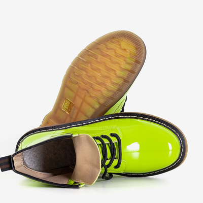 Neonově zelené dámské lakované šněrovací boty značky Ornika - obuv