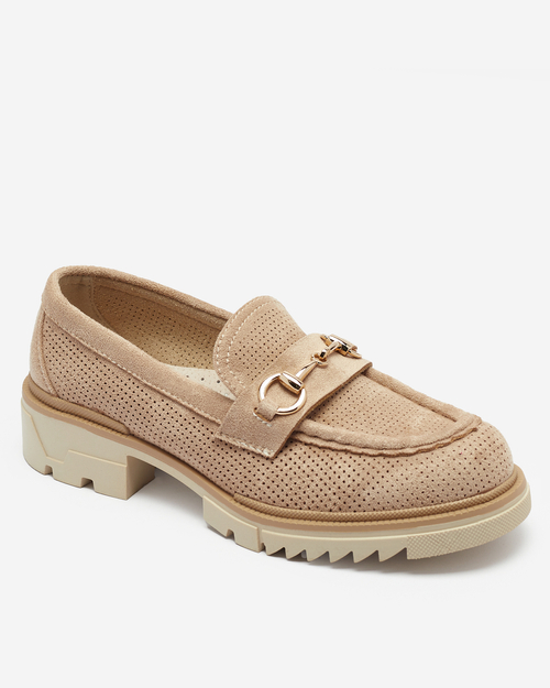 Royalfashion Світло-коричневі ажурні жіночі мокасини з ланцюжком Imerila