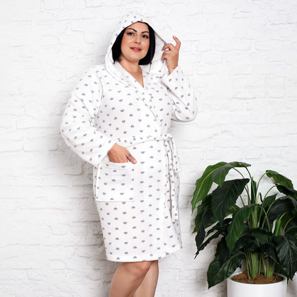 Měkký bílý dámský župan se srdíčky - Oblečení