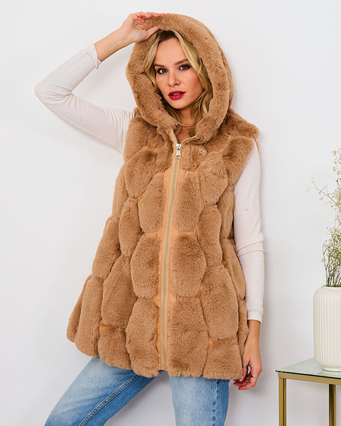 Royalfashion Dámská vesta z umělé kožešiny v béžové barvě