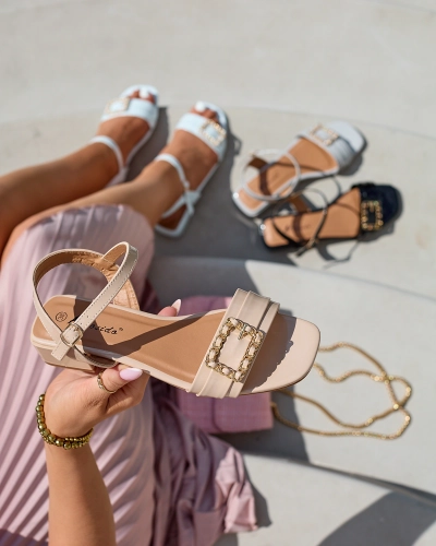 Royalfashion Béžové dámské sandály se zlatou přezkou Diva Bella