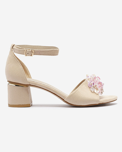 Бежеві жіночі босоніжки на стійці з декоративними кристалами Cerosso- Footwear