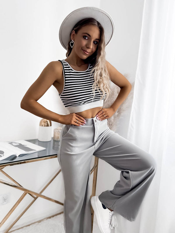 Dámské široké kalhoty ve světle šedé barvě- Oblečení