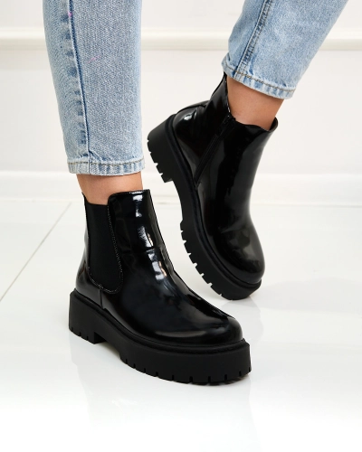 Royalfashion Чорні лаковані жіночі чоботи без підборів Glossy Chic