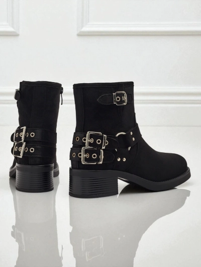 Dámské kotníkové boty z eko semiše s přezkami Valtos