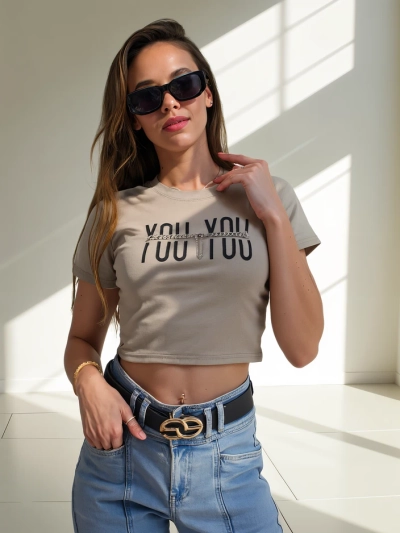 Royalfashion Dámské bavlněné crop top s nápisem