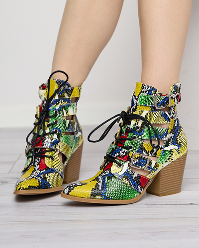 Zeleno-žluté kozačky na sloupku s ražbou Adolic- Footwear