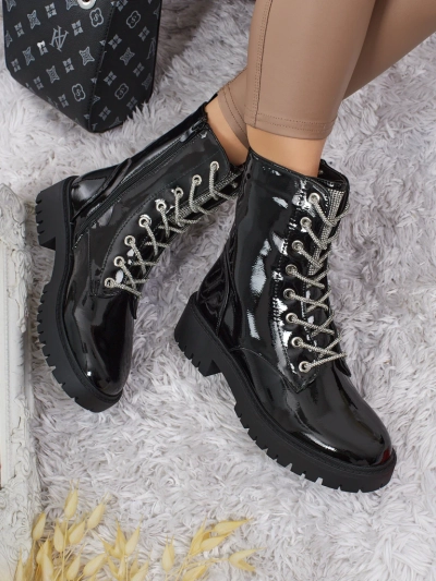 Lakované šněrovací dámské boty na platformě Fjorra