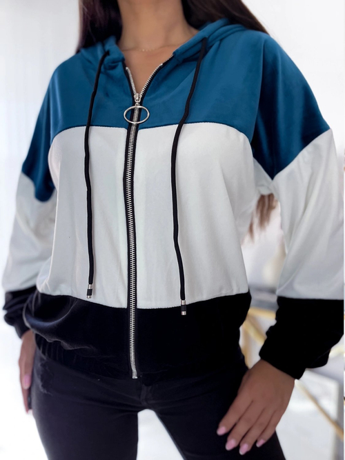 Royalfashion Бірюзово-біло-чорна жіноча толстовка на блискавці