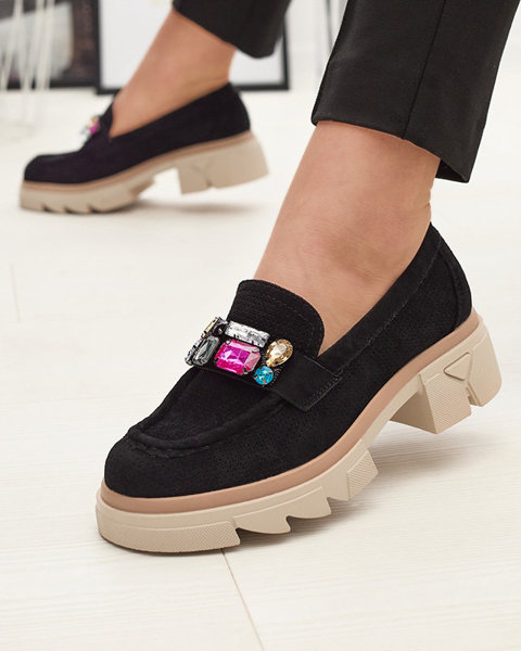 Černé ažurové dámské mokasíny s ozdobou Bokkso - Obuv