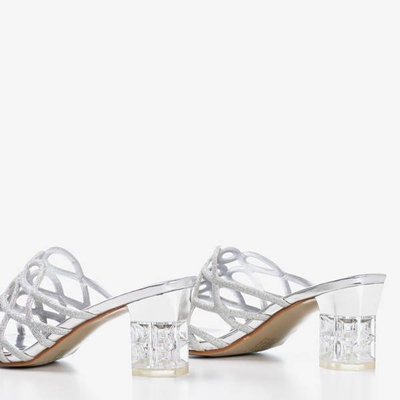 Срібні тапочки на вищій прозорій стійці Попелюшки - Взуття