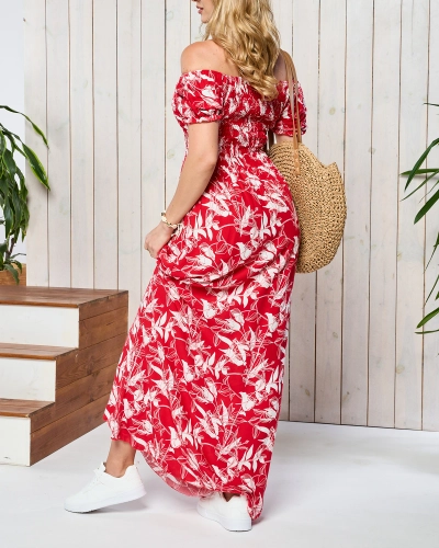 Червоно-біла жіноча максі-сукня з принтом - Одяг