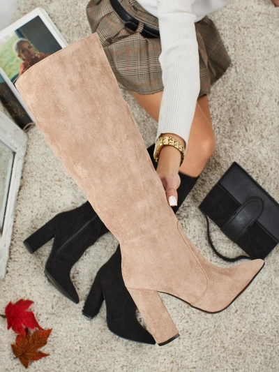 Dámské kozačky eko semišové na sloupku Feravi