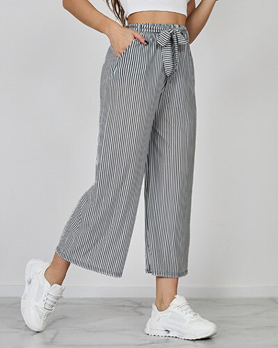 Royalfashion Dámské široké 7/8 pruhované kalhoty