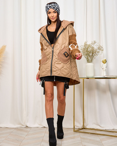 Royalfashion Світло-коричнева жіноча стьобана куртка на овчині