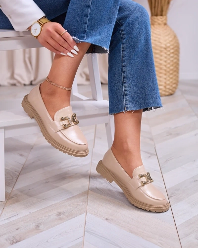 Royalfashion Světle hnědé dámské mokasíny se zlatým zdobením Aderica