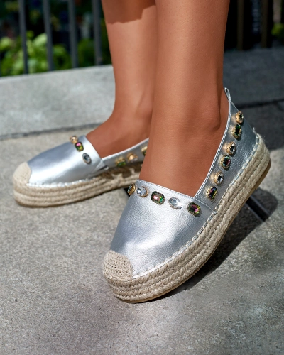 Dámské stříbrné espadrilky s krystaly Ziennie - Obuv