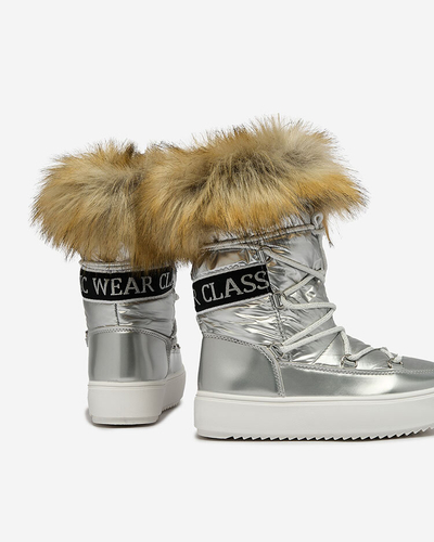 Royalfashion Dětské nazouvací boty a'la snow boots s kožíškem ve stříbrné barvě Asika