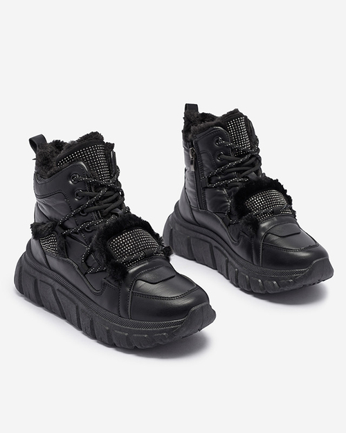 Чорні снігоступи з екошкіри з цирконами Armof - Взуття