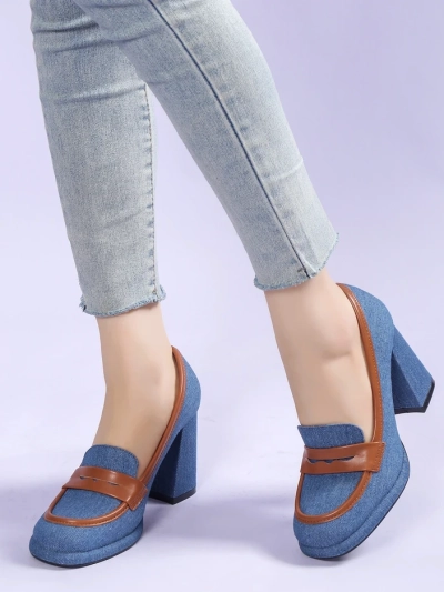 Royalfashion Dámské denimové mokasíny na blokovém podpatku Jozenas