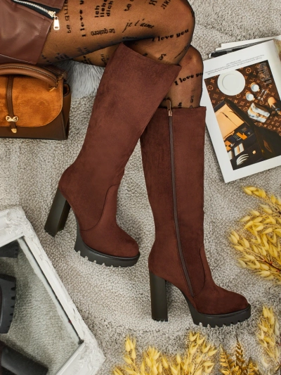 Dámské kozačky eko semišové na sloupku GaleNest